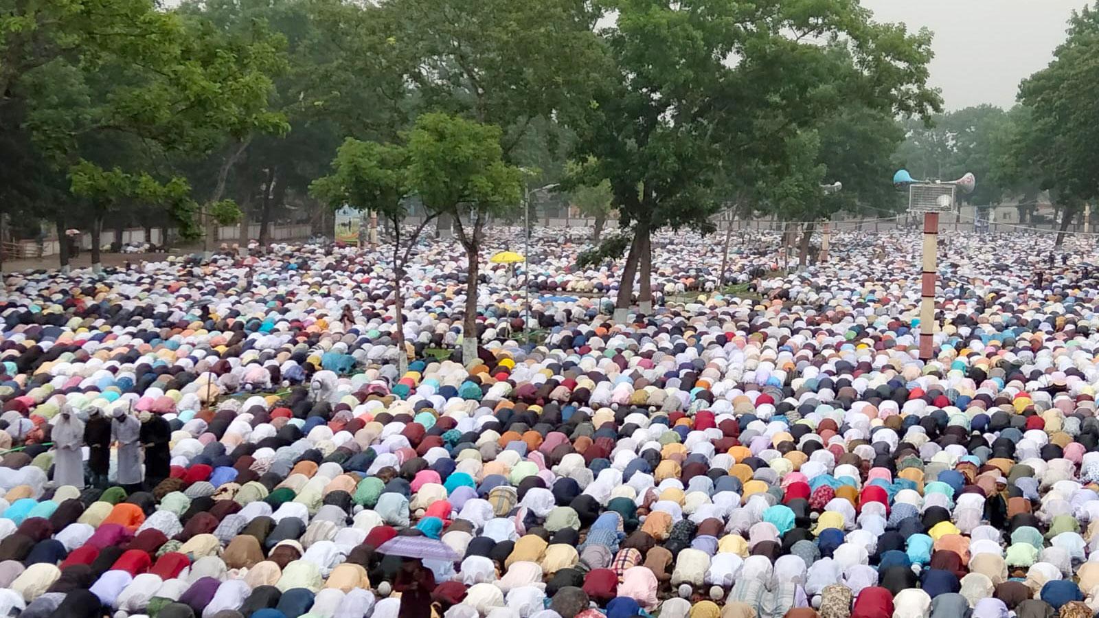 বৃষ্টিতে ভিজেই শোলাকিয়ায় নামাজ আদায় করলেন ৪ লাখ মুসল্লি